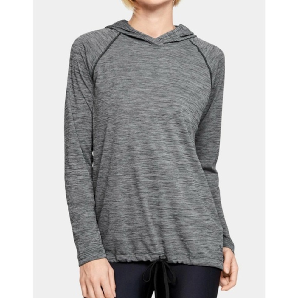 Under Armour Heatgear Charcoal Heathered Lightweight Drawstring Hoodie Large